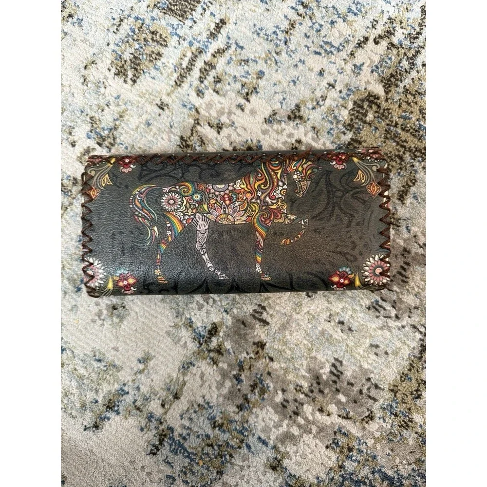 hand stitched vegan leather Harmony Wallet mosaic Dark Horse LNC BOHO - Picture 1 of 6